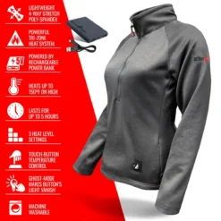 ActionHeat 5V Womens 1/2 Zip Pullover Battery Heated Shirt -ThermaGear actionheat 5v battery heated 1 2 zip pullover shirt women s 262
