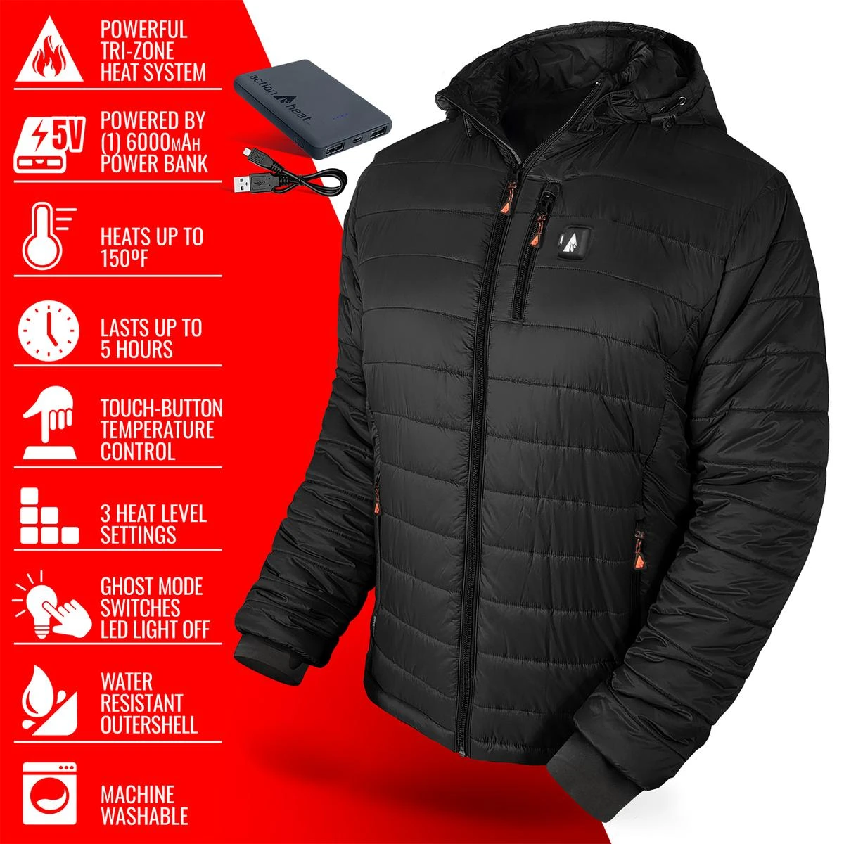 ActionHeat 5V Mens Insulated Puffer Battery Heated Jacket W/ Hood 7 ActionHeat 5V Mens Insulated Puffer Battery Heated Jacket W/ Hood - Image 5