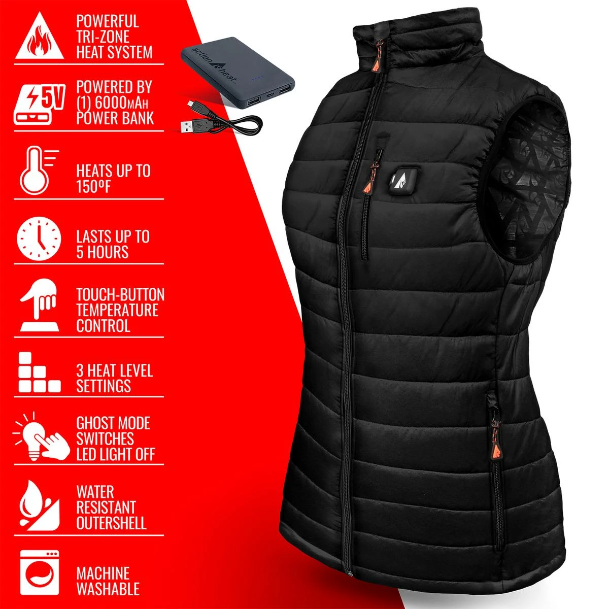 ActionHeat 5V Womens Battery Heated Insulated Puffer Vest 7 ActionHeat 5V Womens Battery Heated Insulated Puffer Vest - Image 5