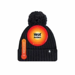 Heat Holders Womens Arden Ribbed Knit Roll Up Hat With Pom Pom