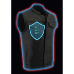 Milwaukee Leather 7.4V Mens Leather Club Style Vest With Heated And Cool Technology -ThermaGear milwaukee leather 7 4v men s leather club style vest with heated and cool technology 100
