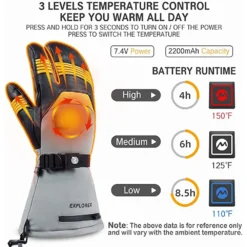 Mount Tec Explorer 5 Heated Performance 3 - Finger Ski Gloves -ThermaGear mount tec explorer 5 heated performance 3 finger ski gloves 10
