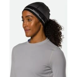 Nathan HyperNight Reflective Ponytail Beanie - Black/Geo Print -ThermaGear nathan hypernight reflective ponytail beanie black geo print 118