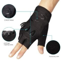 Savior Heat LED Flashlight Half Finger Cycling Gloves With Rechargeable Battery
